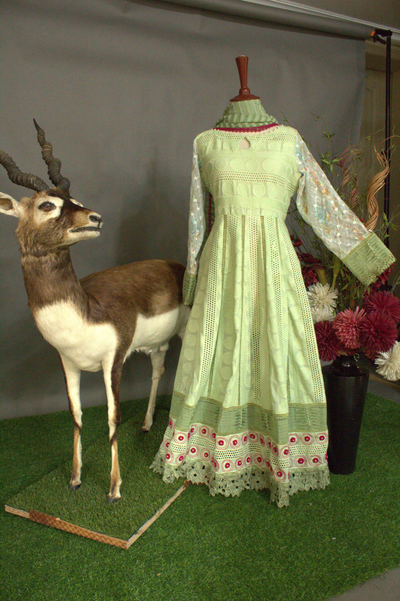 Green Pearl-Embellished Chicken Frock