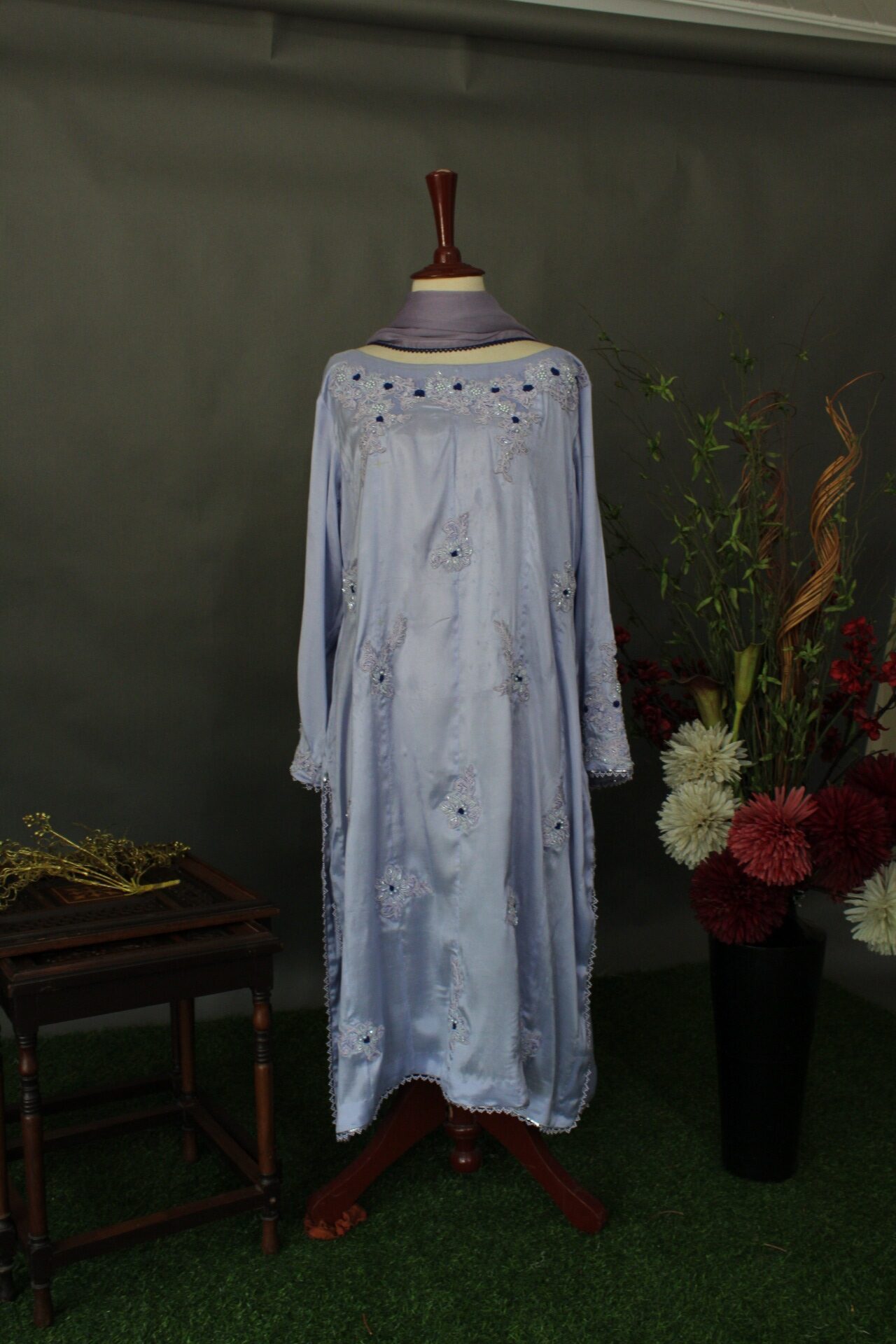 3 PC Lavender Thai Silk Dress with Lace Chiffon Dupatta