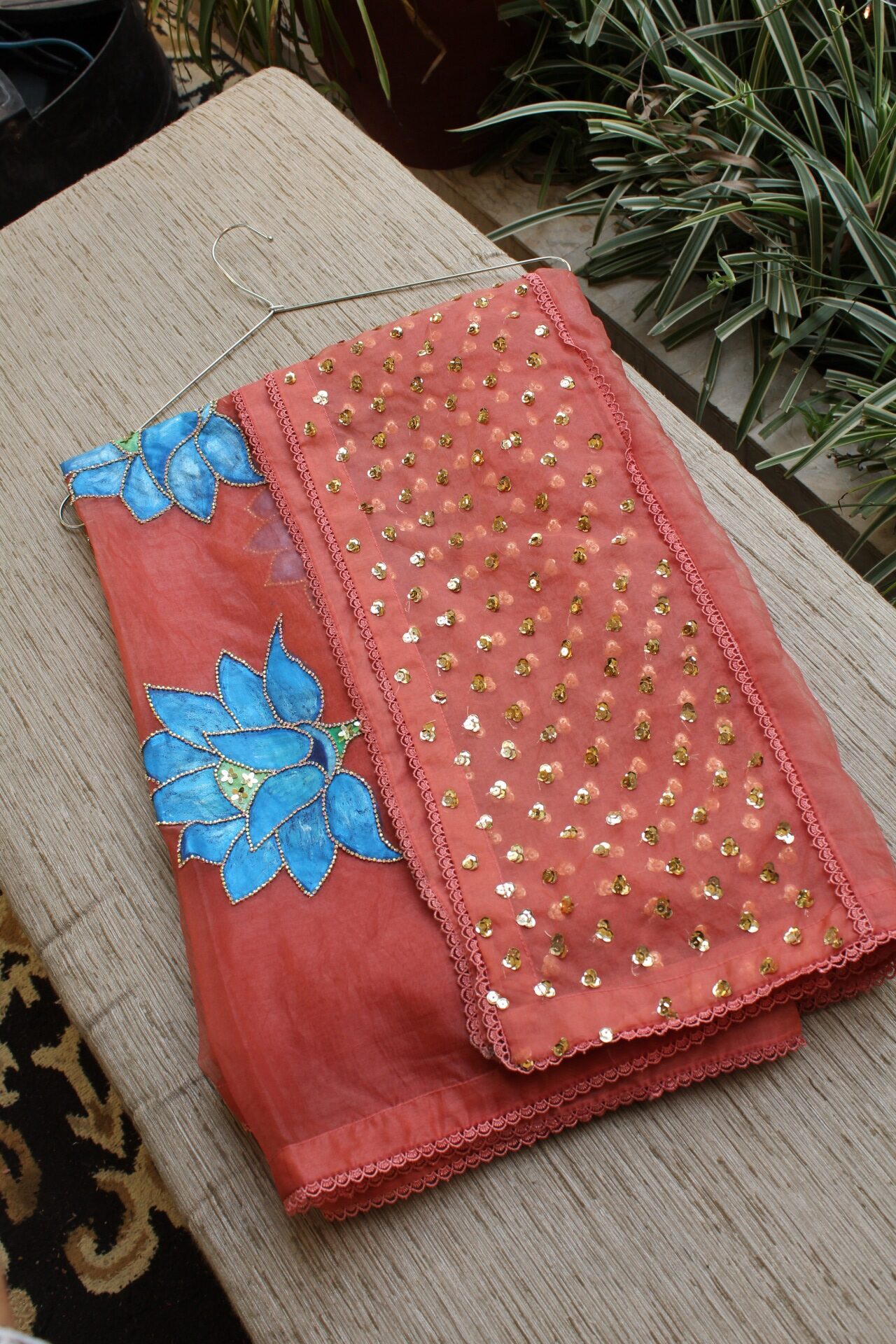 Rust Hand Painted Dupatta