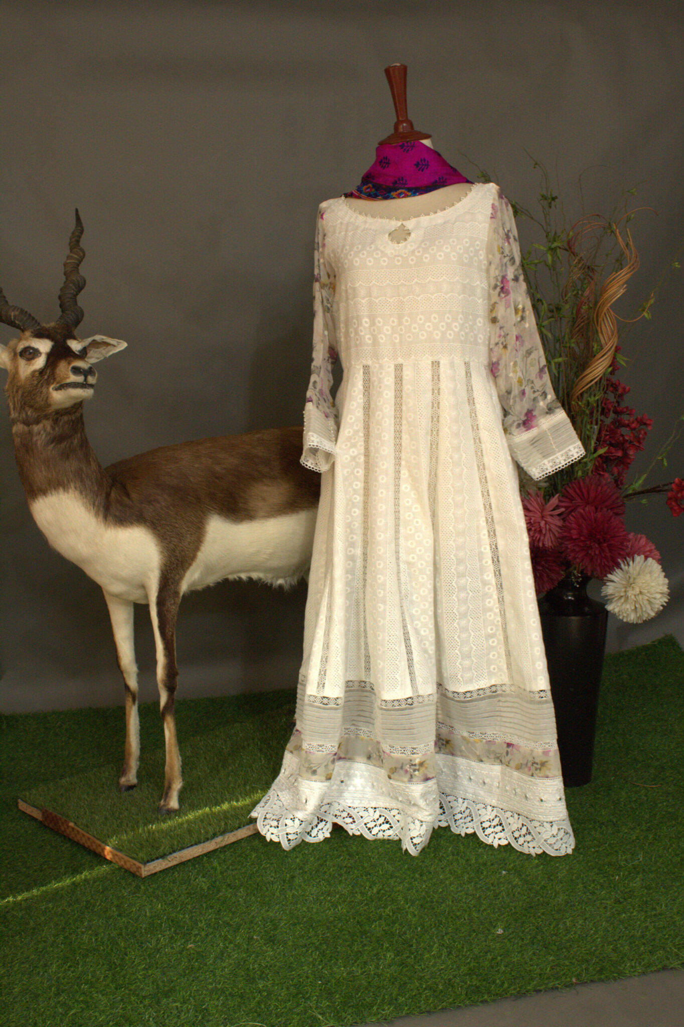 Graceful White Frock with Lace & Pearl Adornments